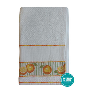 Kitchen Terry Towel with Aida Band - Oranges